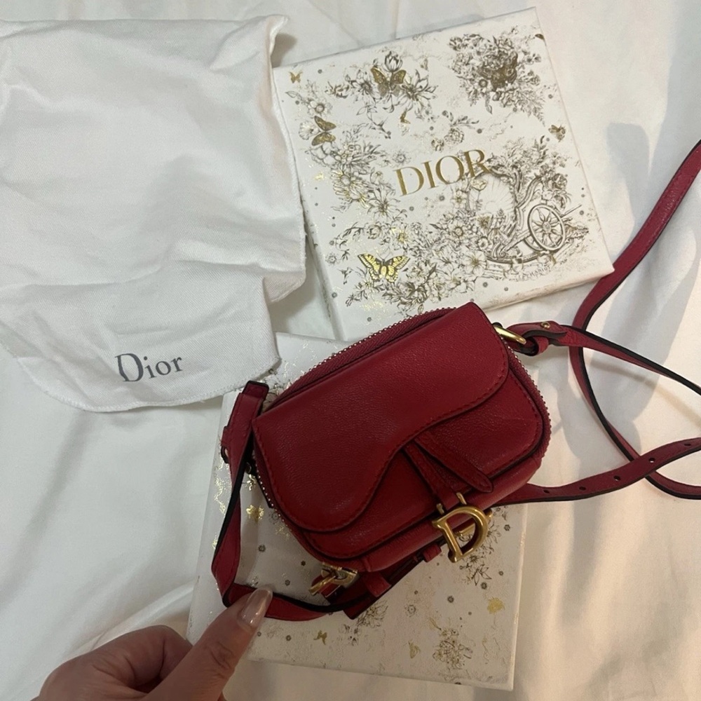 Christian Dior Saddle Shoulder Strap PouchGoatskin Mini Raspberry Pink - Picture 2 of 7